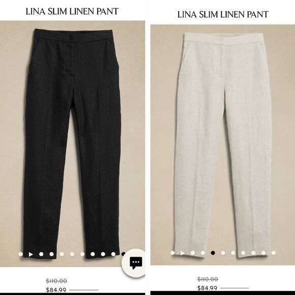 2 Pair Banana Republic 100% Linen HR Slim Ankle Pant in Sand & Black Size 2 - Picture 2 of 16